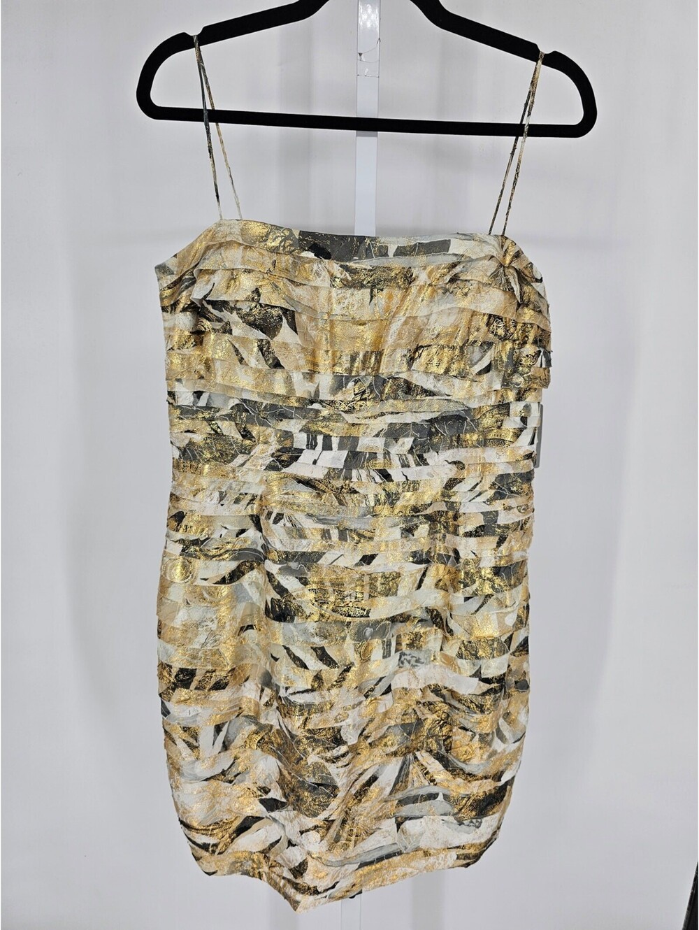 JS Collection Womens Sz 14 Knee Length Strapless Party Dress Gold Pleated NEW